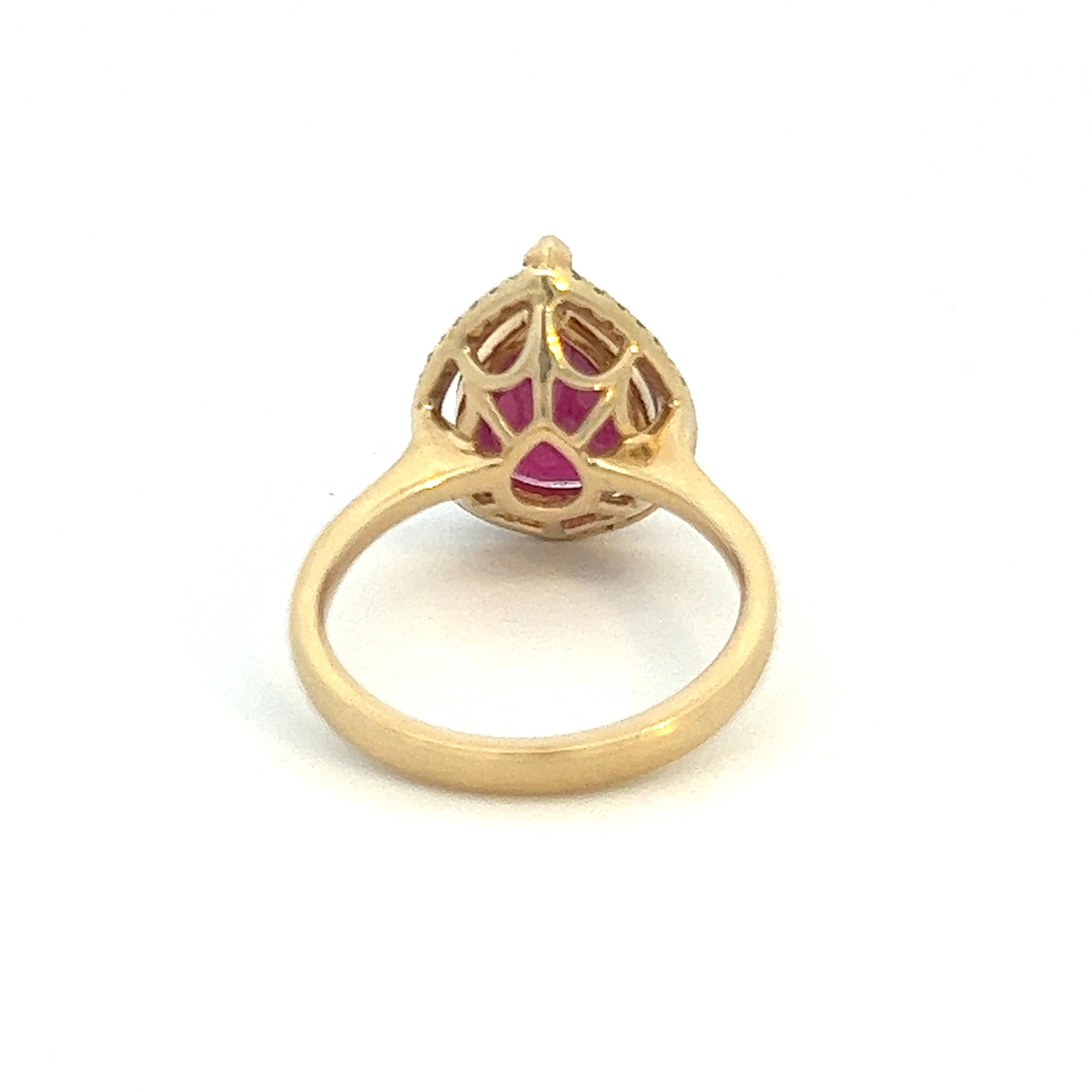 Pear Cut 14k Ruby Diamond Ring For Sale
