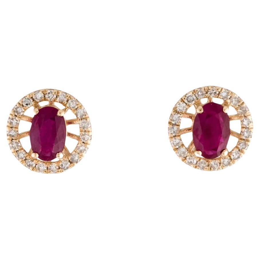 14K Ruby & Diamond Stud Earrings - Timeless Elegance, Stunning Design, Luxury For Sale