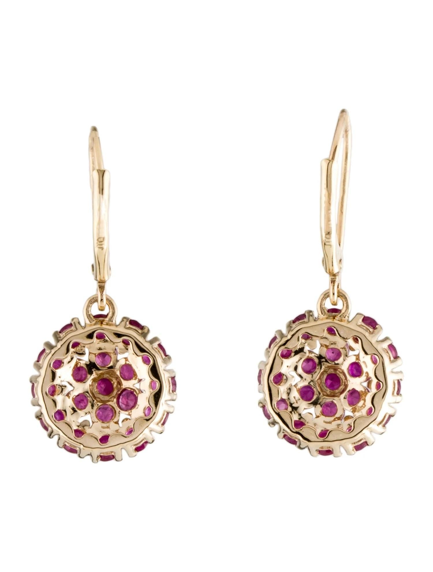 Artist 14K Ruby Drop Earrings  3.11 Carat Round Faceted Gemstones  Maker's Mark For Sale