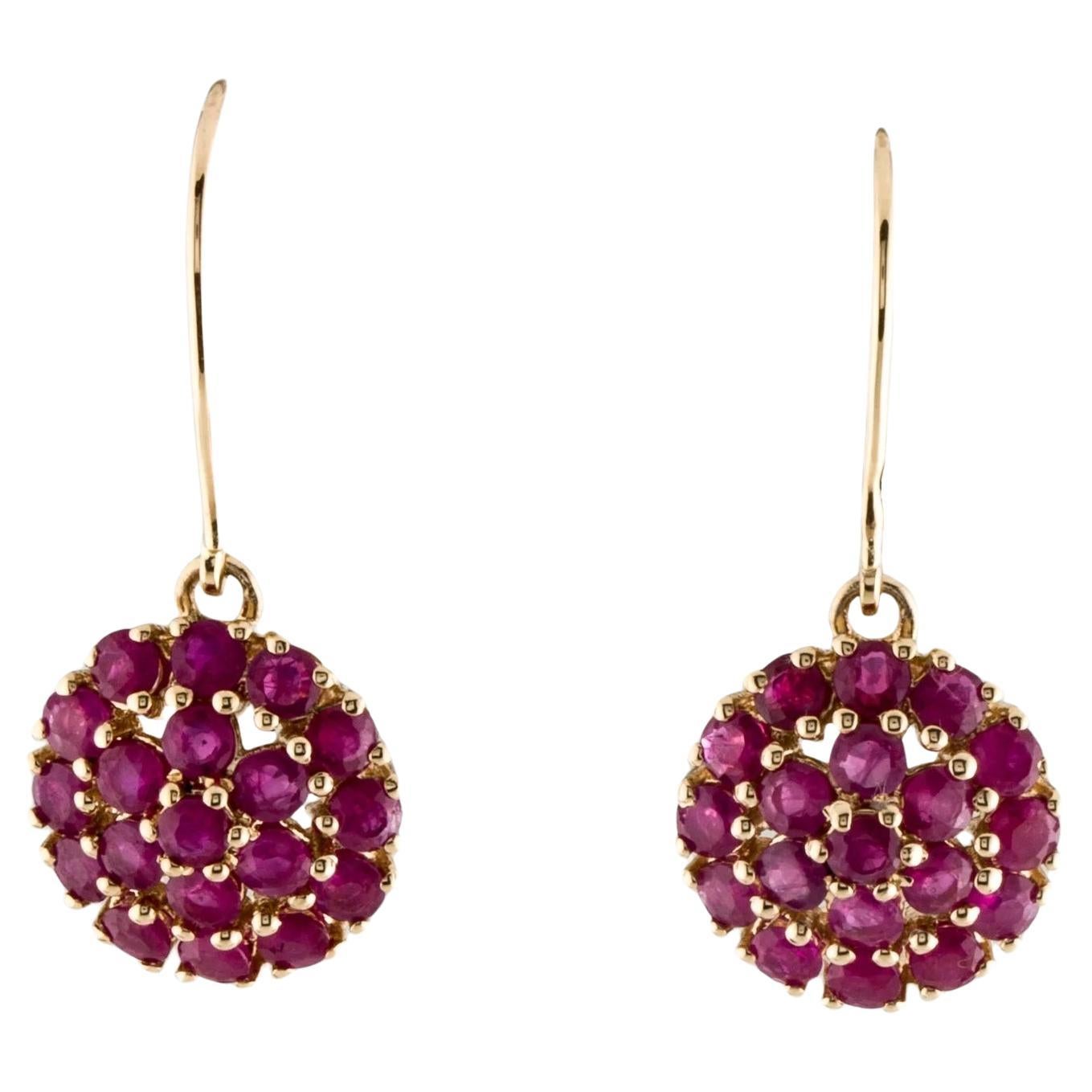 14K Ruby Drop Earrings  3.11 Carat Round Faceted Gemstones  Maker's Mark For Sale