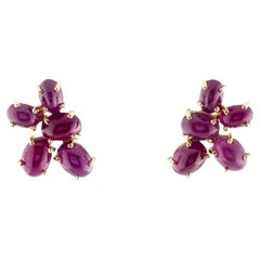 Boucles d'oreilles pendantes en rubis 14K  Rubis ovale rempli de verre  Or jaune  9,38ctw