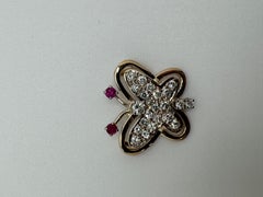 14K Ruby Eyed Butterfly Two Tone Pendant