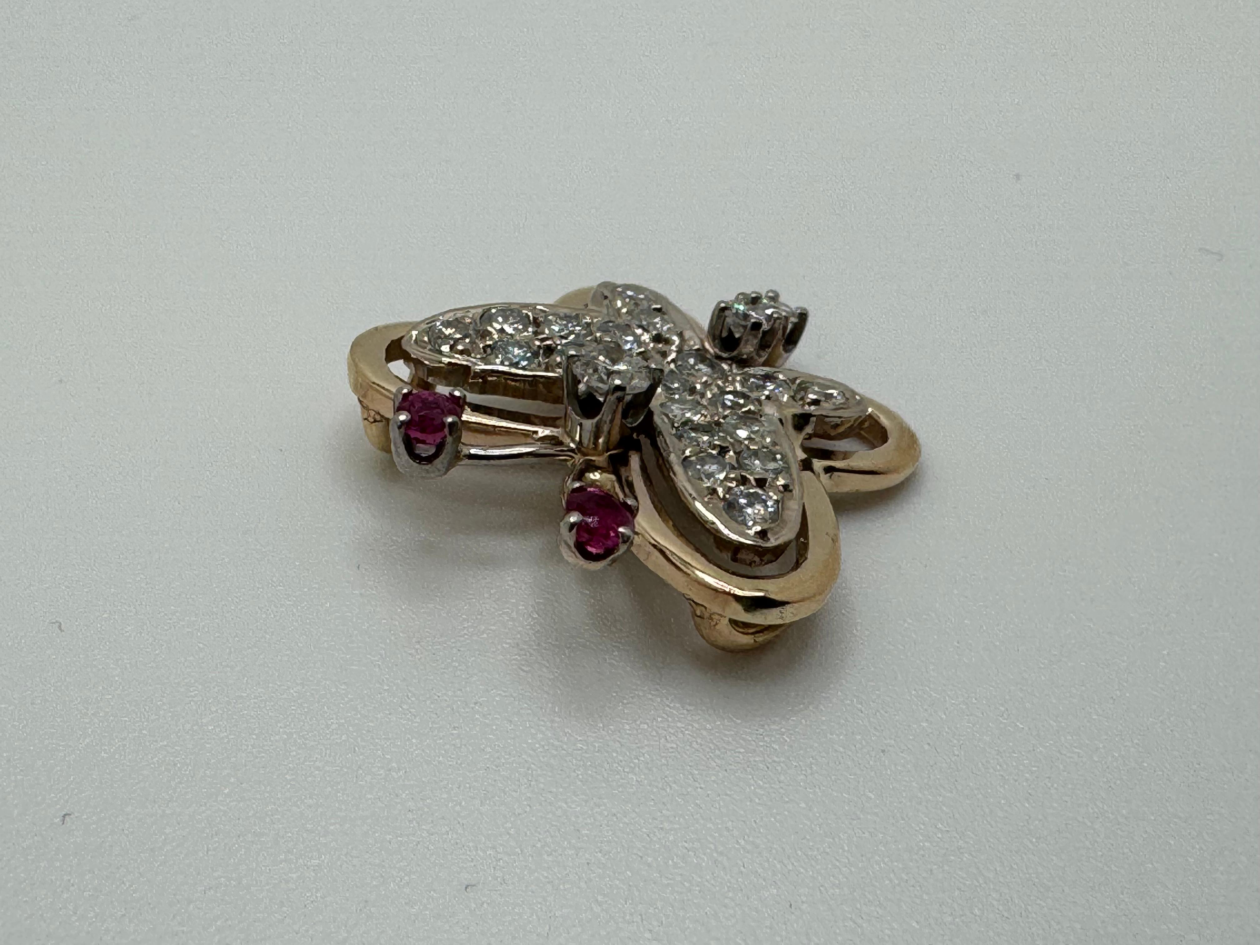da uomo o donna Ciondolo bicolore con farfalla dagli occhi di rubino 14K in vendita