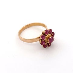 14K Yellow Gold Ruby Flower Cluster Ring, Late 20th Century Design