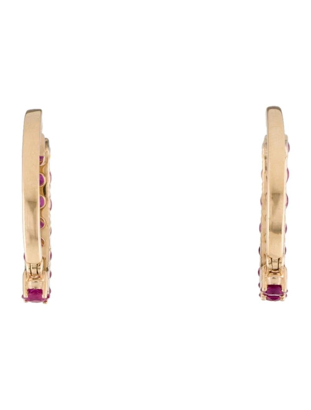 Round Cut 14K Ruby Hoop Earrings - Elegant Red Gemstones, Timeless Style Statement Jewelry For Sale