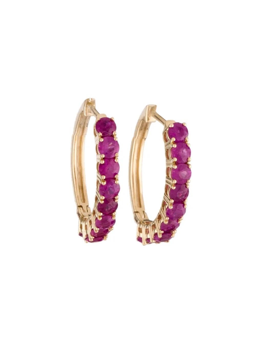 14K Ruby Hoop Earrings - Elegant Red Gemstones, Timeless Style Statement Jewelry In New Condition For Sale In Holtsville, NY