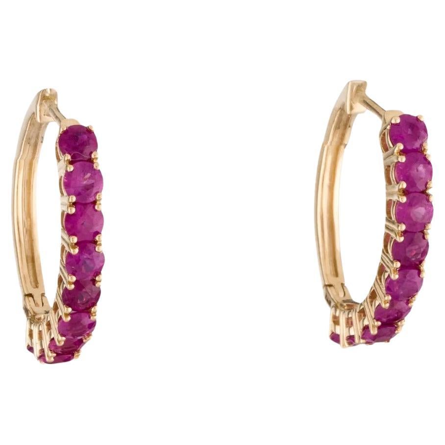 14K Ruby Hoop Earrings - Elegant Red Gemstones, Timeless Style Statement Jewelry For Sale