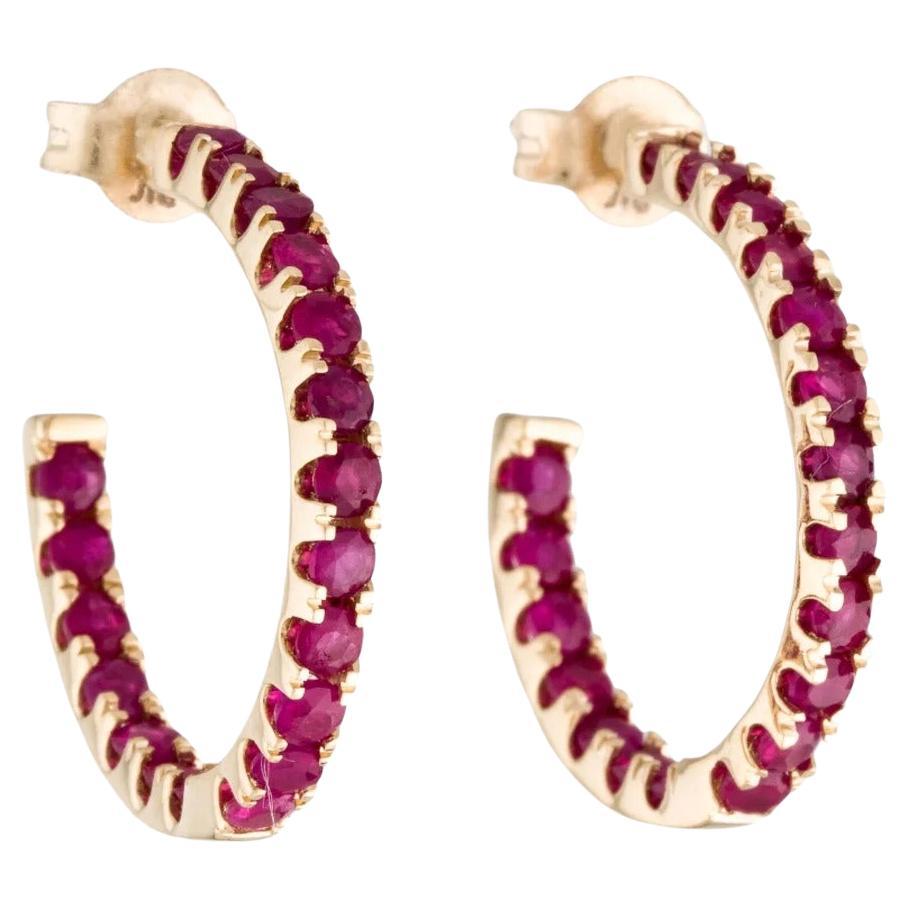 14K Ruby Inside-Out Hoop Earrings, 1.86ctw - Classic Design, Red Gemstones