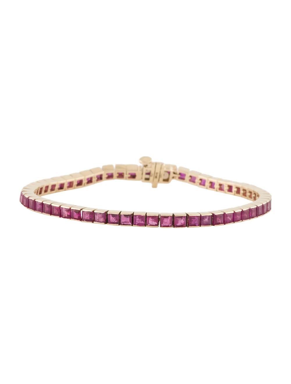 Experience the timeless elegance of this stunning 14K Yellow Gold Bracelet adorned with a captivating 10.13 Carat Square Step Cut Ruby. Crafted to perfection, this exquisite piece of fine jewelry is designed to elevate any ensemble with its