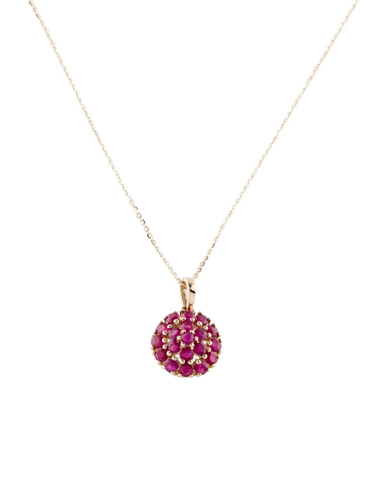 Round Cut 14K Ruby Pendant Necklace  1.29 Carat Round Faceted Ruby  Yellow Gold For Sale