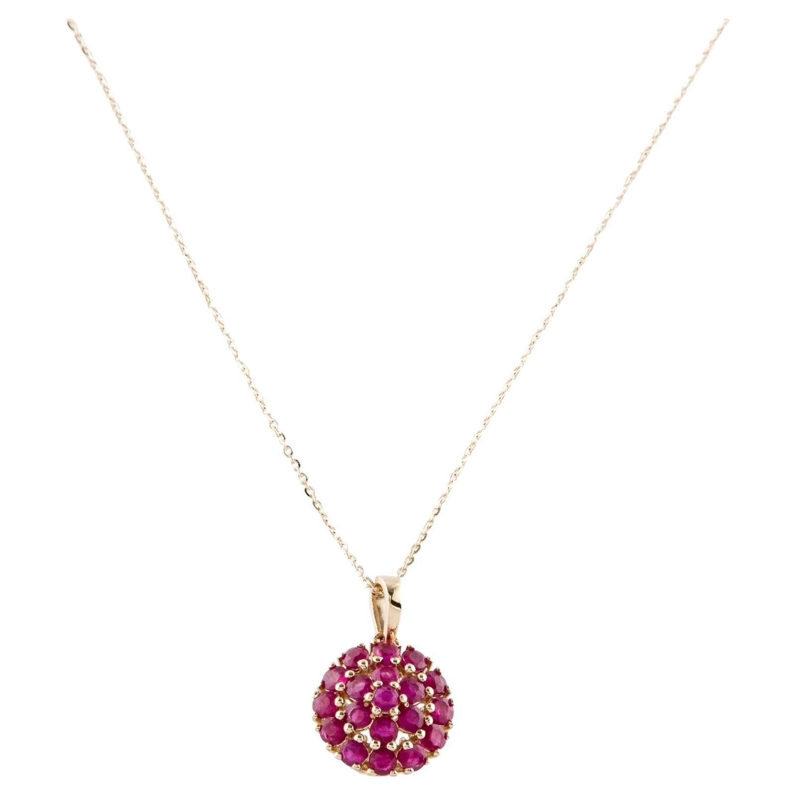 14K Ruby Pendant Necklace  1.29 Carat Round Faceted Ruby  Yellow Gold