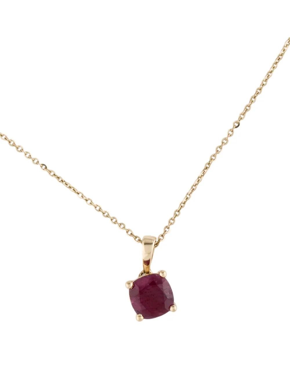 Elevate your style with this stunning 14K Yellow Gold Ruby Pendant Necklace, a timeless piece that exudes sophistication and charm.

DESCRIPTION:
Indulge in luxury with this exquisite 14K Yellow Gold Ruby Pendant Necklace. Crafted to perfection,