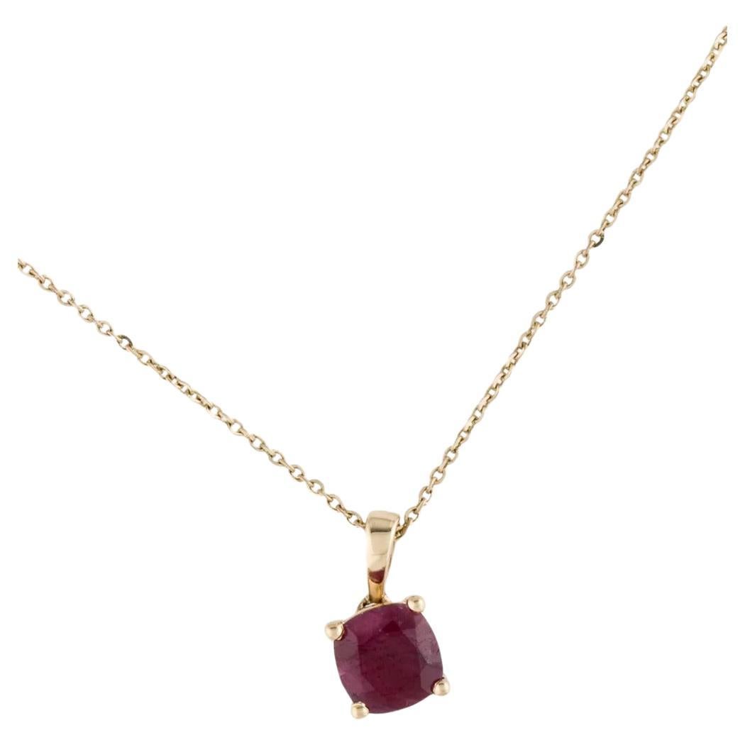 14K Ruby Pendant Necklace 1.49ct Yellow Gold Vintage Jewelry, Statement Piece For Sale