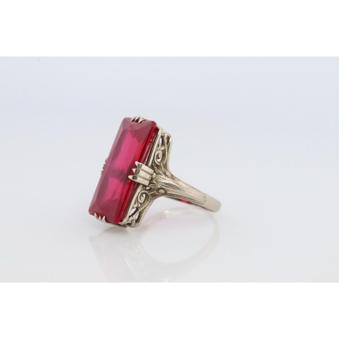 Anillo de rubí de 14 quilates. Anillo Art Déco Filigrana Rubí. Anillo de rubí antiguo. 6