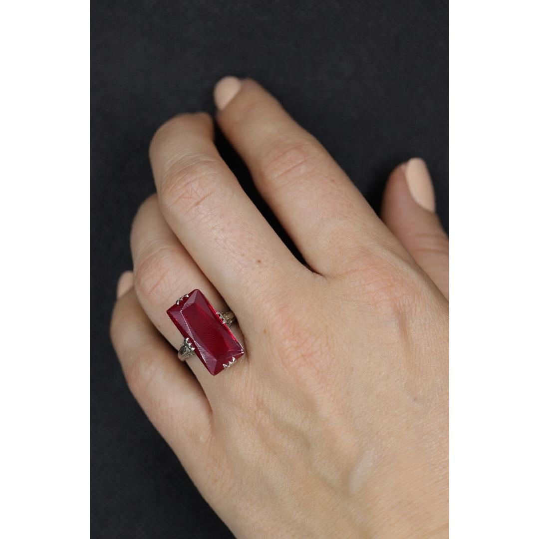 Anillo de rubí de 14 quilates. Anillo Art Déco Filigrana Rubí. Anillo de rubí antiguo. 1