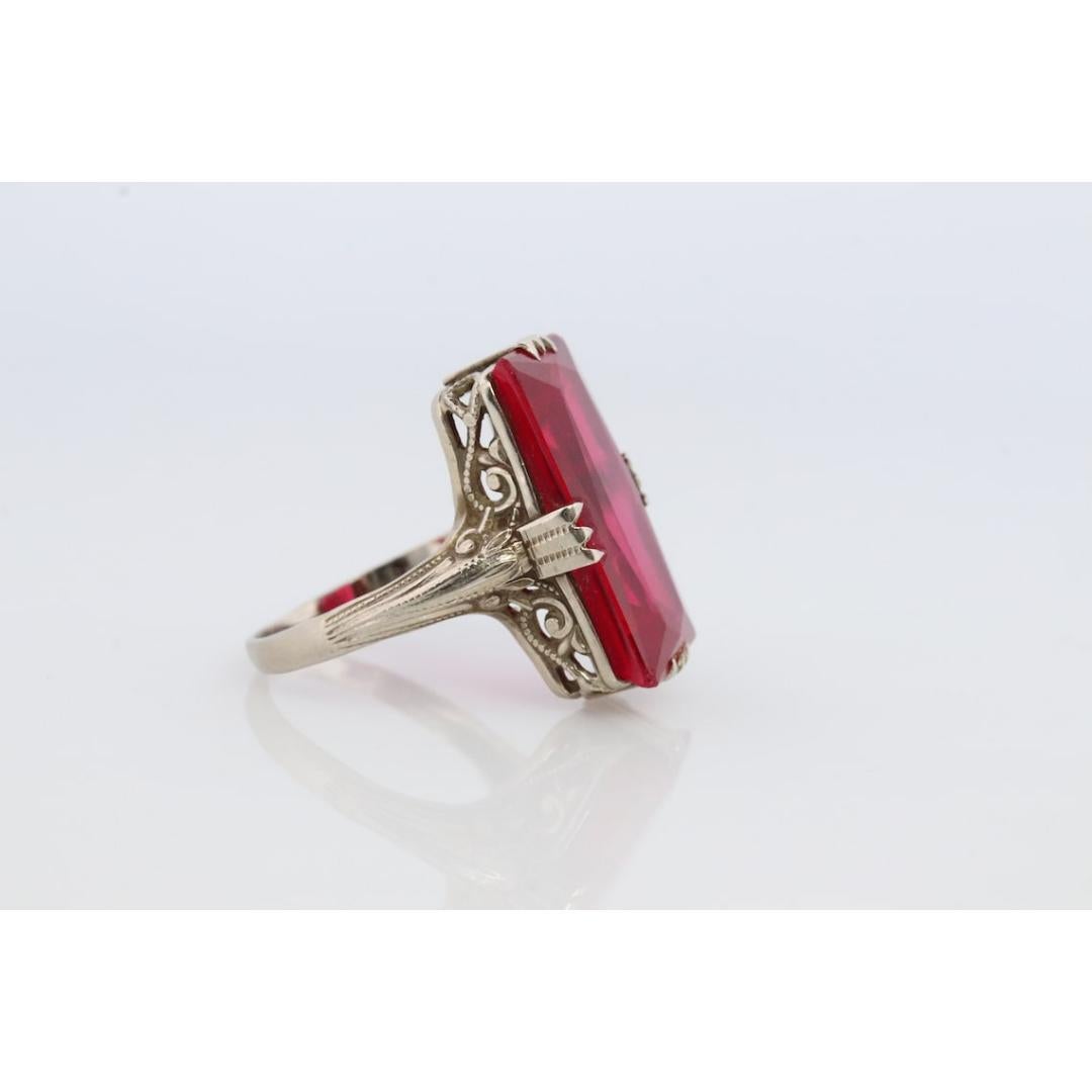 Anillo de rubí de 14 quilates. Anillo Art Déco Filigrana Rubí. Anillo de rubí antiguo. 3
