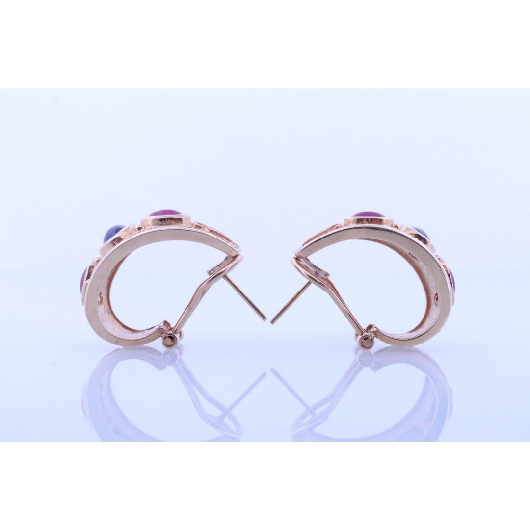 14k Boucles d'oreilles étrusques byzantines rubis saphir cabochon. Boucles d'oreilles étrusques en or 14k en vente 5