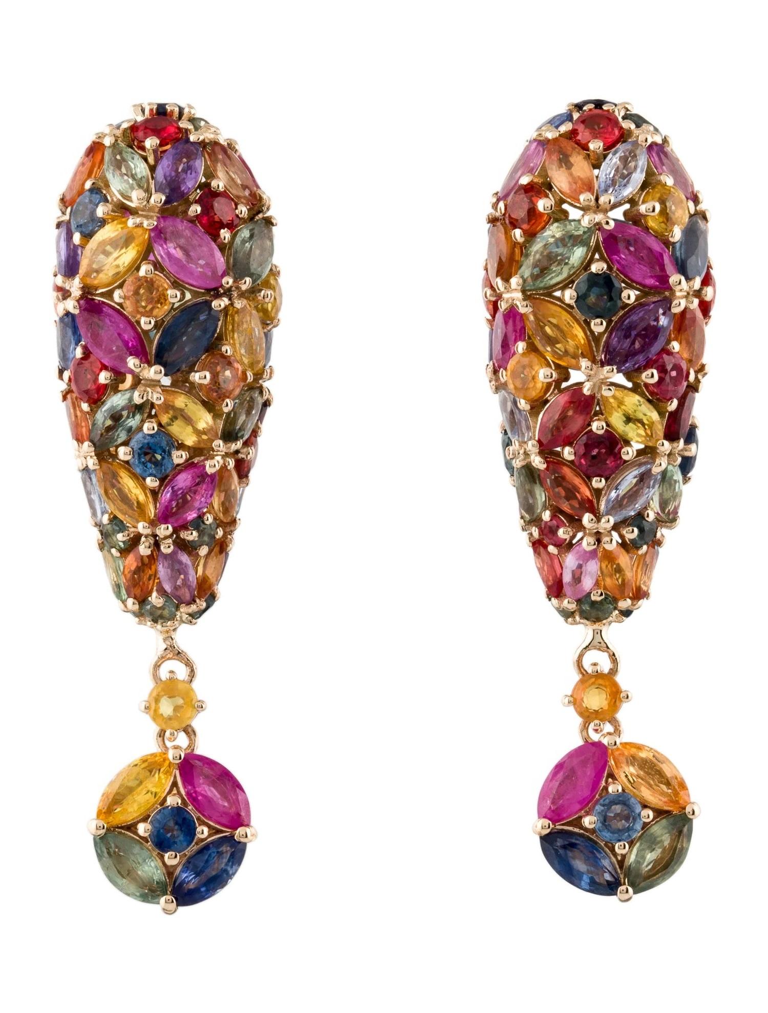 Taille Marquise Boucles d'oreilles pendantes en rubis et saphir 14K  29.63 Carat Marquise & Round Gemstones  Exq en vente