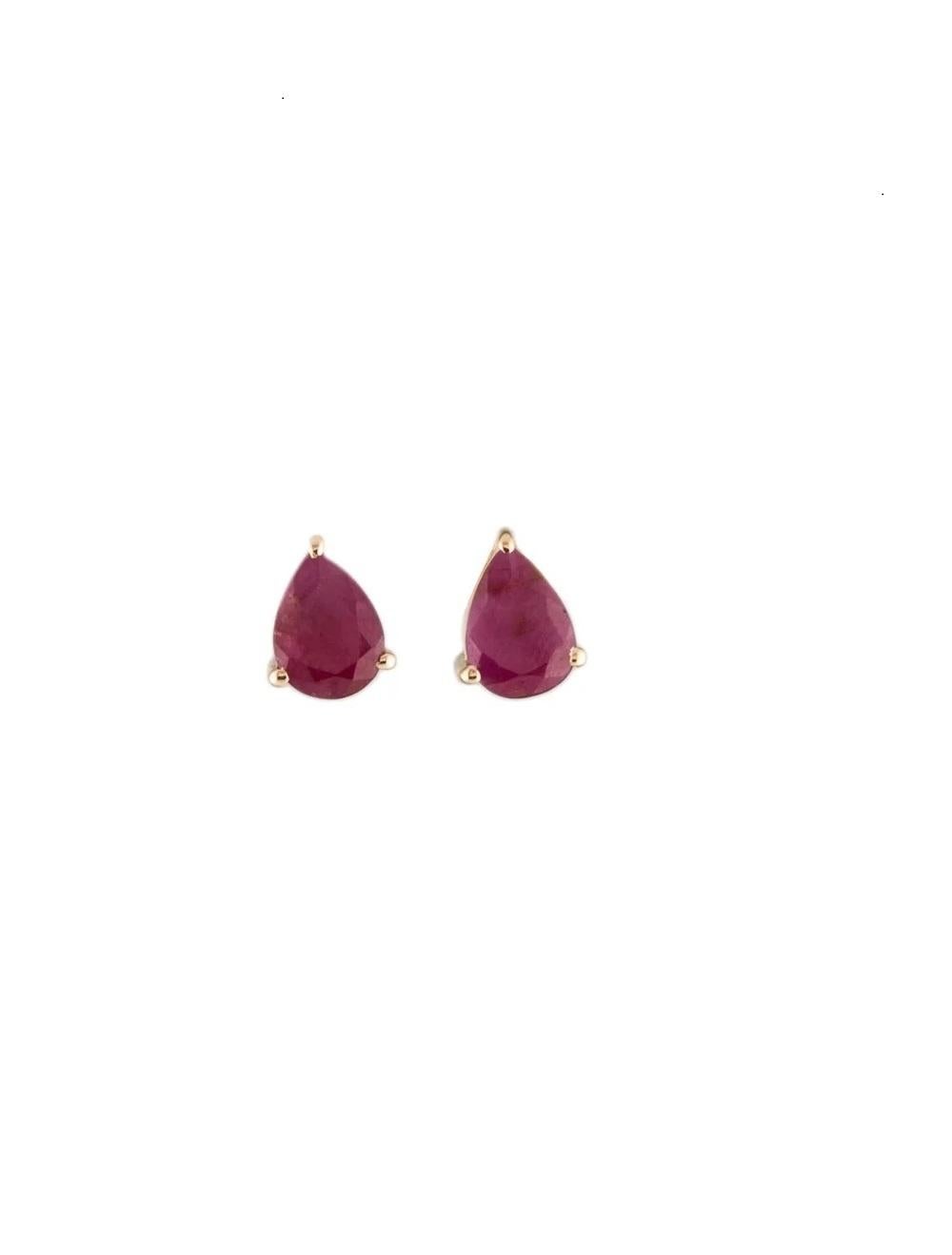 14K Ruby Stud Earrings 1.42ctw Pear Gold Red Gemstone - Luxury Jewelry In New Condition For Sale In Holtsville, NY