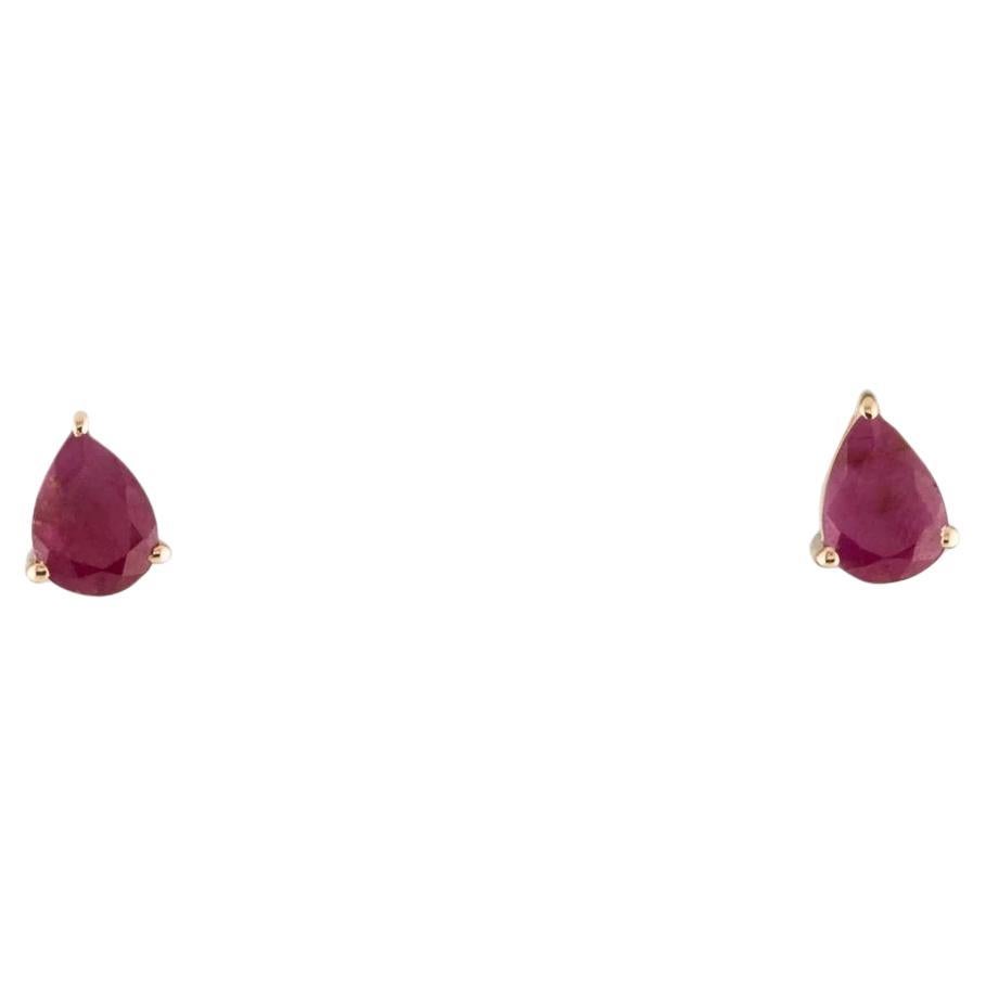 14K Ruby Stud Earrings 1.42ctw Pear Gold Red Gemstone - Luxury Jewelry For Sale