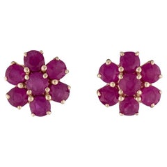 14K Ruby Stud Earrings, 2.35ctw, Round Cut, Red Gemstone, Yellow Gold
