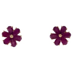 14K Ruby Stud Earrings - 3.48 Carat Pear Brilliant Glass Filled Rubies