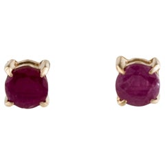 14K Ruby Stud Earrings  Round Modified Brilliant Gemstones  Elegant Yellow Gol