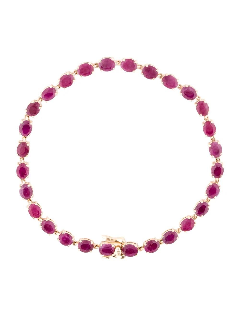 Elevate your style with this exquisite 14K Yellow Gold Ruby Tennis Bracelet, a timeless piece designed to capture attention and admiration.

Specifications:

* Metal Type: 14K Yellow Gold
* Gemstone: Ruby
* Carat Weight: 0.002
* Stone Count: 28
*