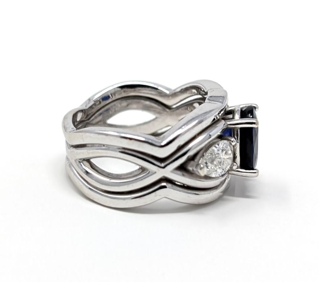 Moderne Bague de fiançailles en or blanc 14 carats, saphir et diamant 1,6 carat AA, taille US 6,25 en vente