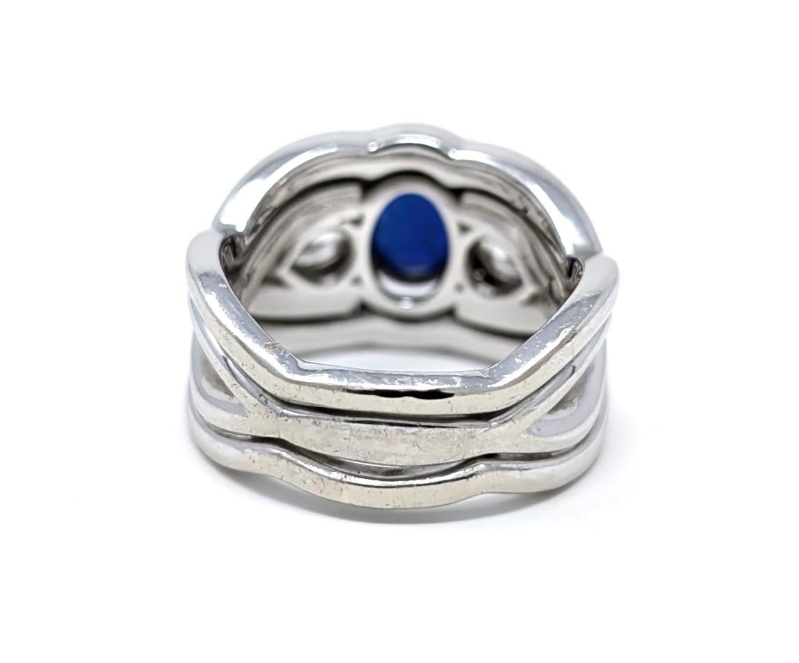 Taille ovale Bague de fiançailles en or blanc 14 carats, saphir et diamant 1,6 carat AA, taille US 6,25 en vente