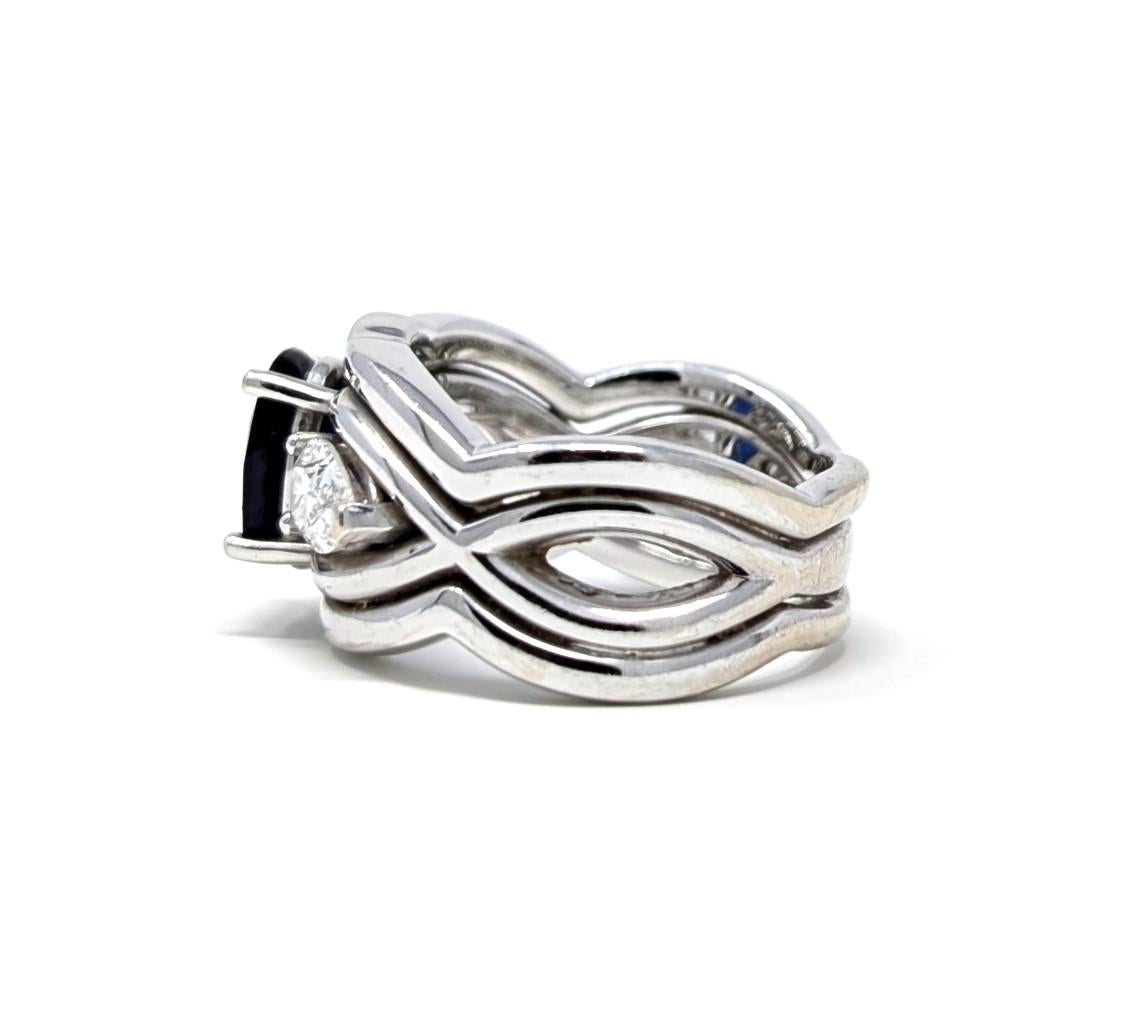 Bague de fiançailles en or blanc 14 carats, saphir et diamant 1,6 carat AA, taille US 6,25 Bon état - En vente à Greer, SC