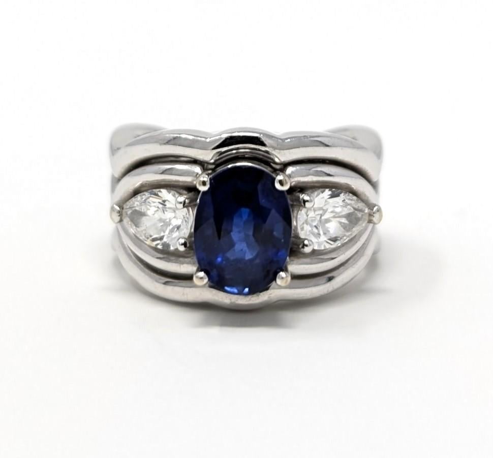 Bague de fiançailles en or blanc 14 carats, saphir et diamant 1,6 carat AA, taille US 6,25 en vente 1