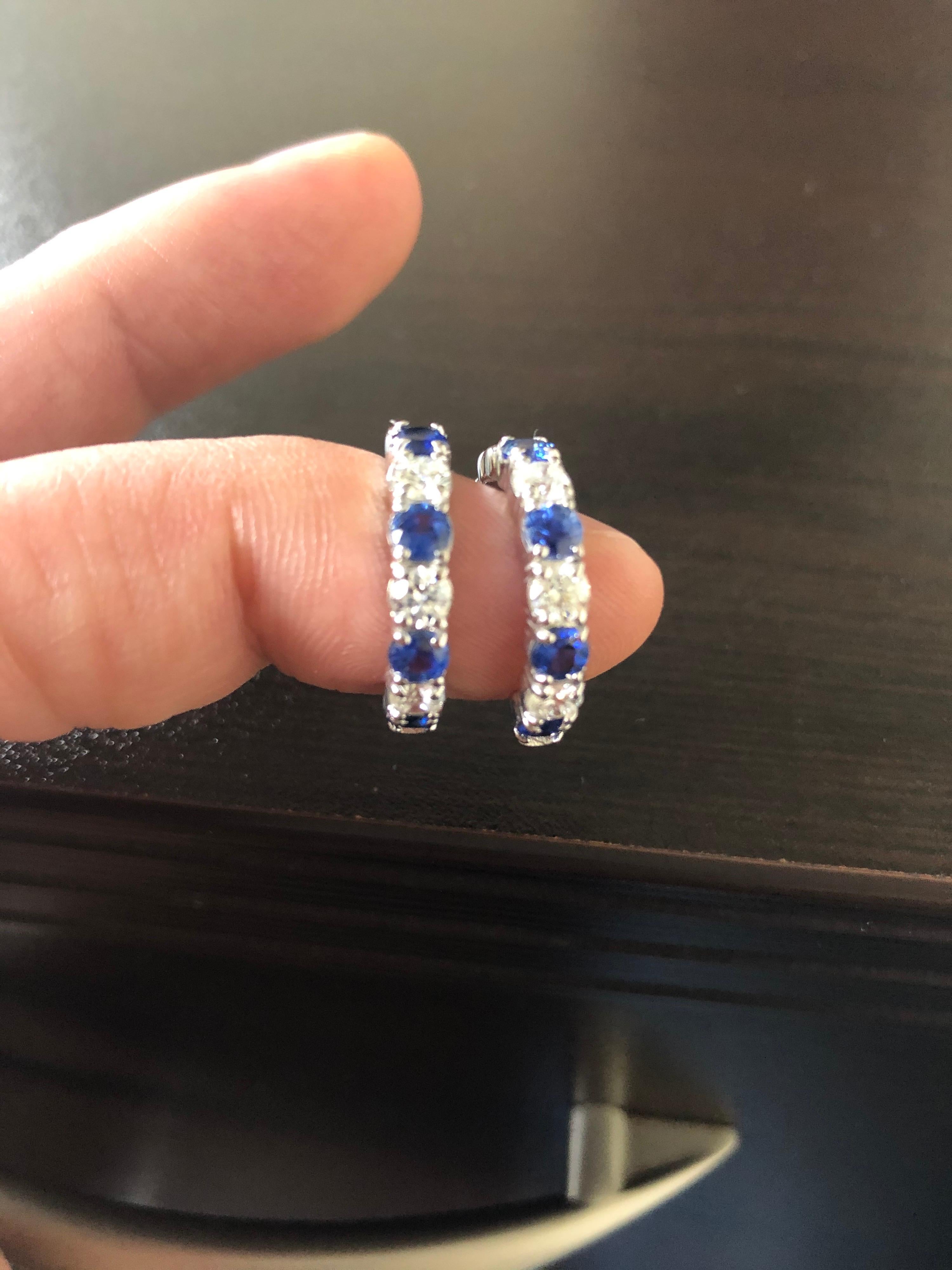 14 Karat Saphir und Diamant-Ohrringe mit Creolen im Zustand „Neu“ im Angebot in Great Neck, NY