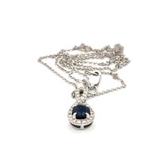 14K White Gold Sapphire and Diamond Teardrop Pendant Necklace