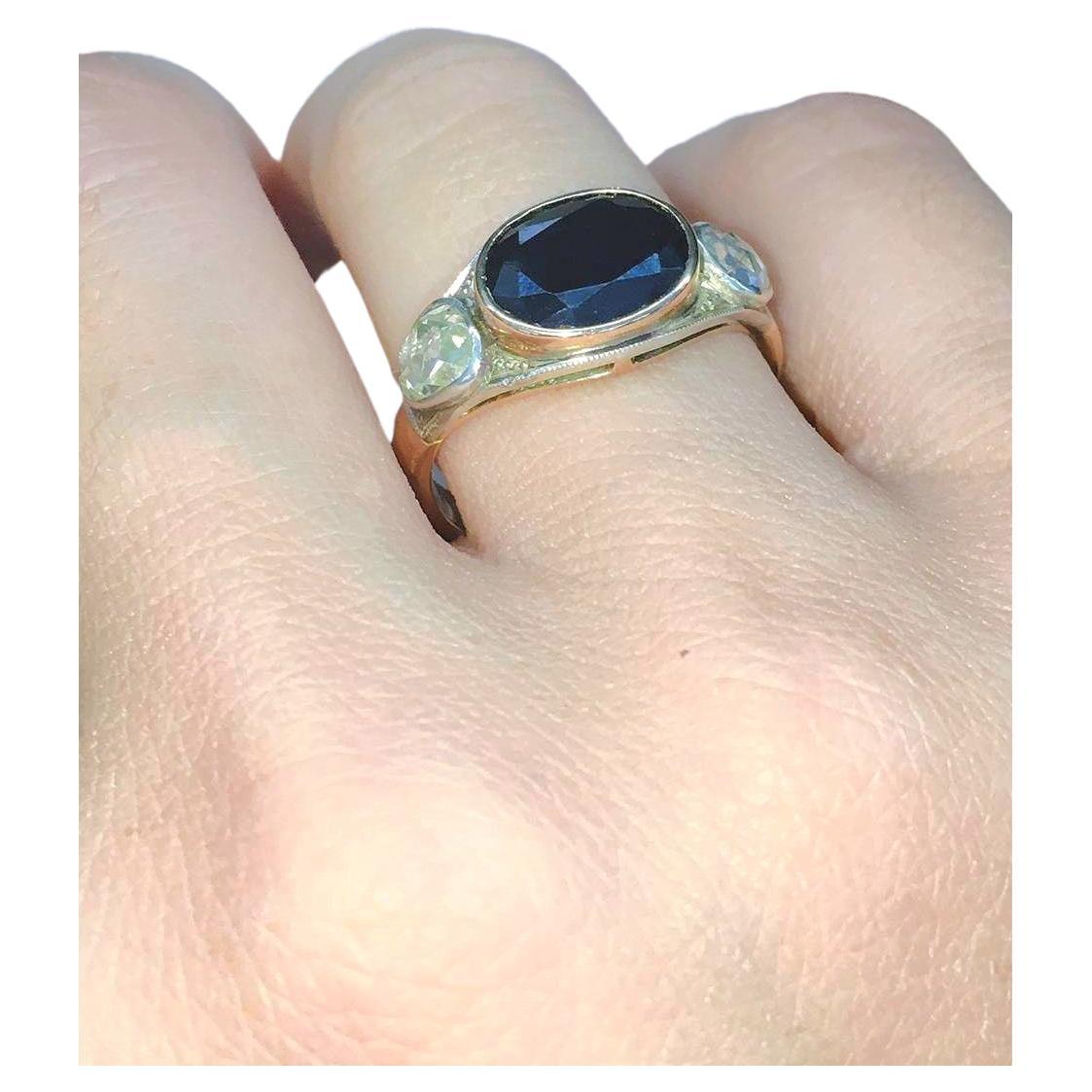 Women's  Vintage Sapphire And Rose Cut Diamond Ring For Sale