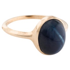 14K Sapphire Cocktail Ring  7.00ct Oval Cabochon Sapphire  Yellow Gold  Size 