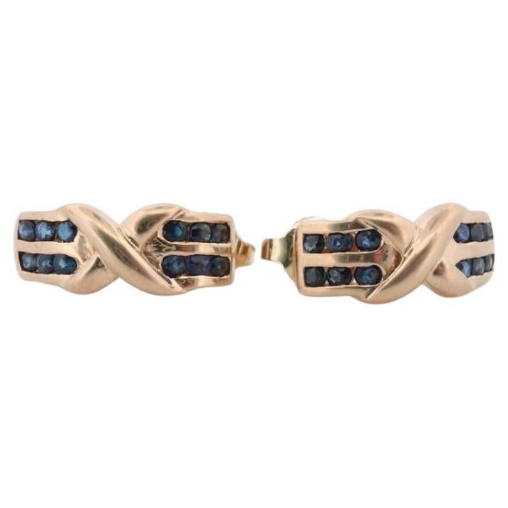 Orecchini pendenti a croce X con zaffiro 14k. Orecchini a cerchio con zaffiro incastonato a canale Criss X