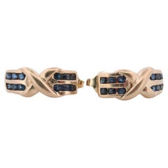 14k Boucles d'oreilles pendantes croix X en saphir. Boucles d'oreilles saphir Channel Channel set