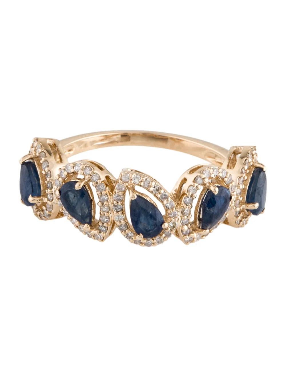 Taille poire Bague jonc de style vintage en saphir 14 carats, taille 8, pierre précieuse bleue, bijouterie d'art en vente