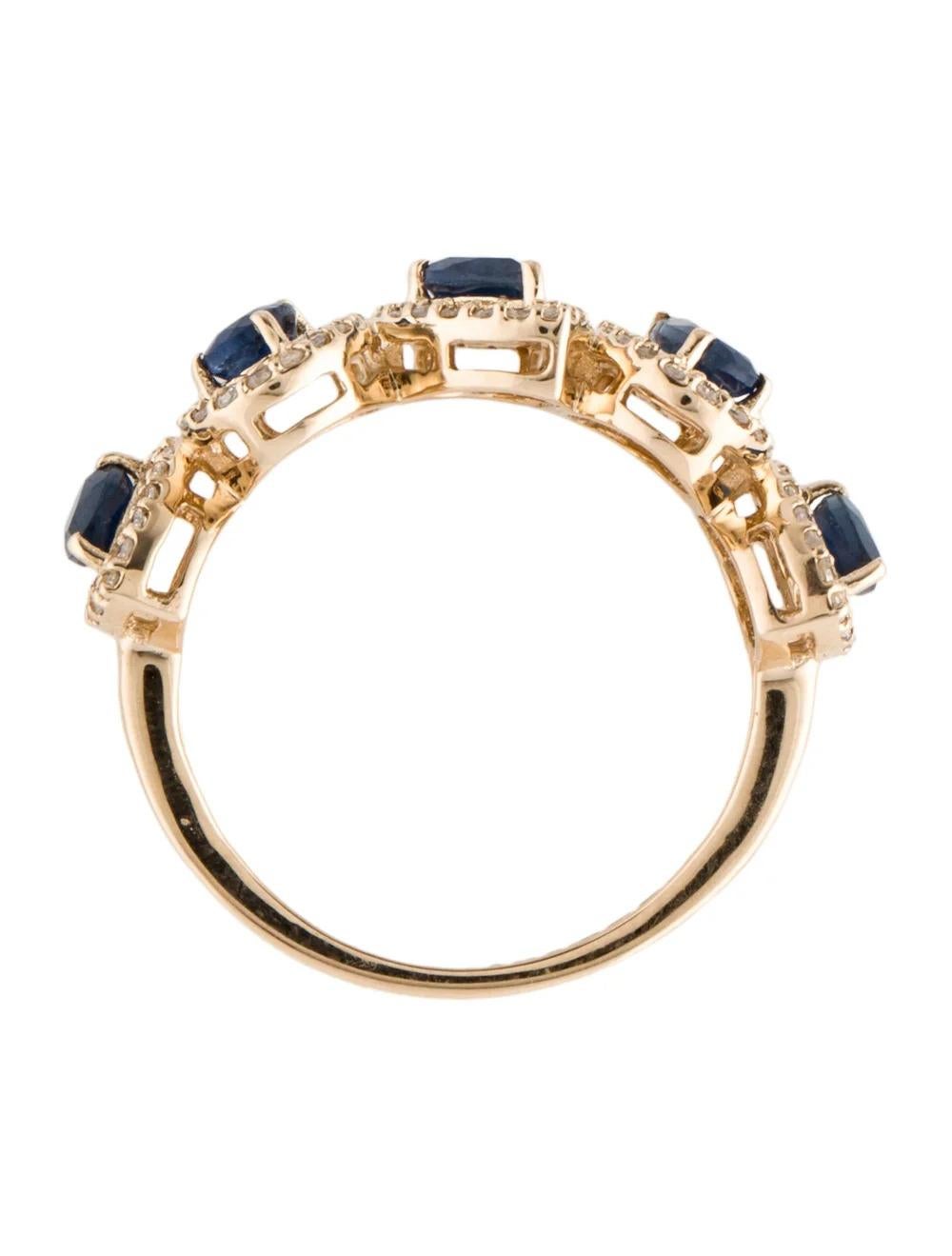 Women's 14K Sapphire Diamond Band Ring Size 8, Vintage Style Blue Gemstone, Fine Jewelry For Sale