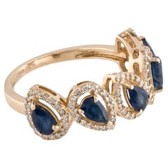 14K Sapphire Diamond Band Ring Size 8, Vintage Style Blue Gemstone, Fine Jewelry