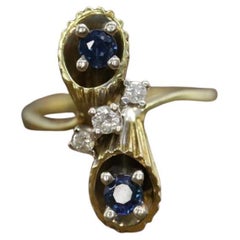 14k Sapphire Diamond Bypass ring. 14k Sapphire Flower Cones Vine cluster ring