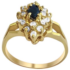 14 Karat Sapphire and Diamond Cluster Ring.