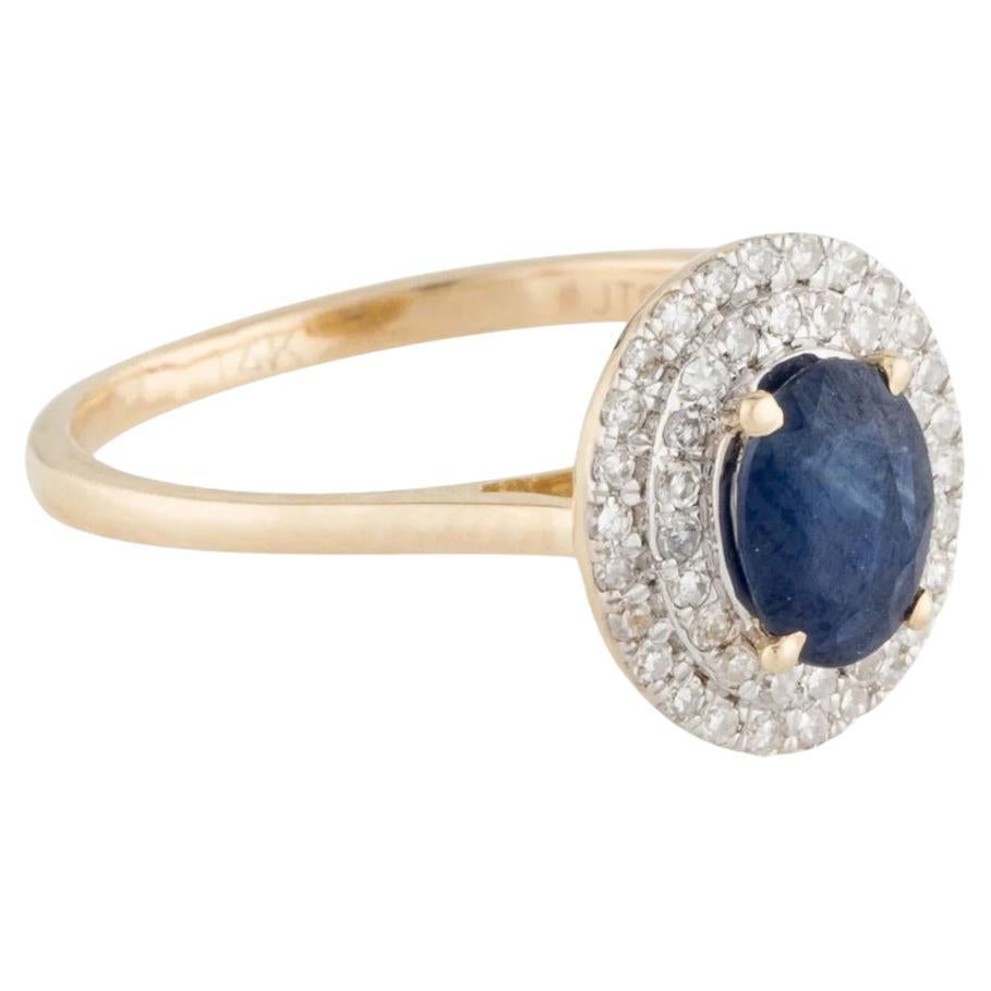 14K Sapphire & Diamond Cocktail Ring, Size 6.25 - Elegant Statement Jewelry For Sale