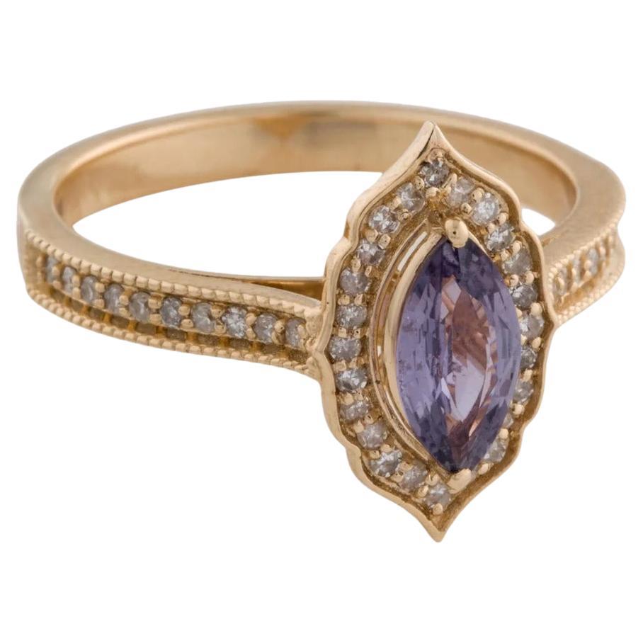 14K Sapphire & Diamond Cocktail Ring Size 6.75 - Elegant Design, Timeless Beauty