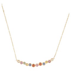 14K Sapphire & Diamond Curved Bar Pendant Necklace