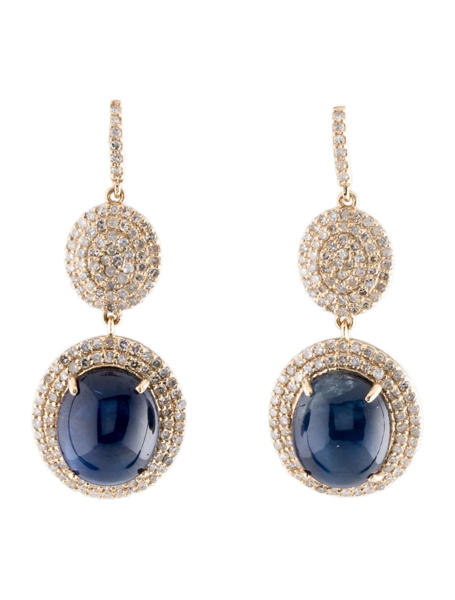 Taille simple Boucles d'oreilles pendantes en saphir et diamant 14K, 12.52ctw