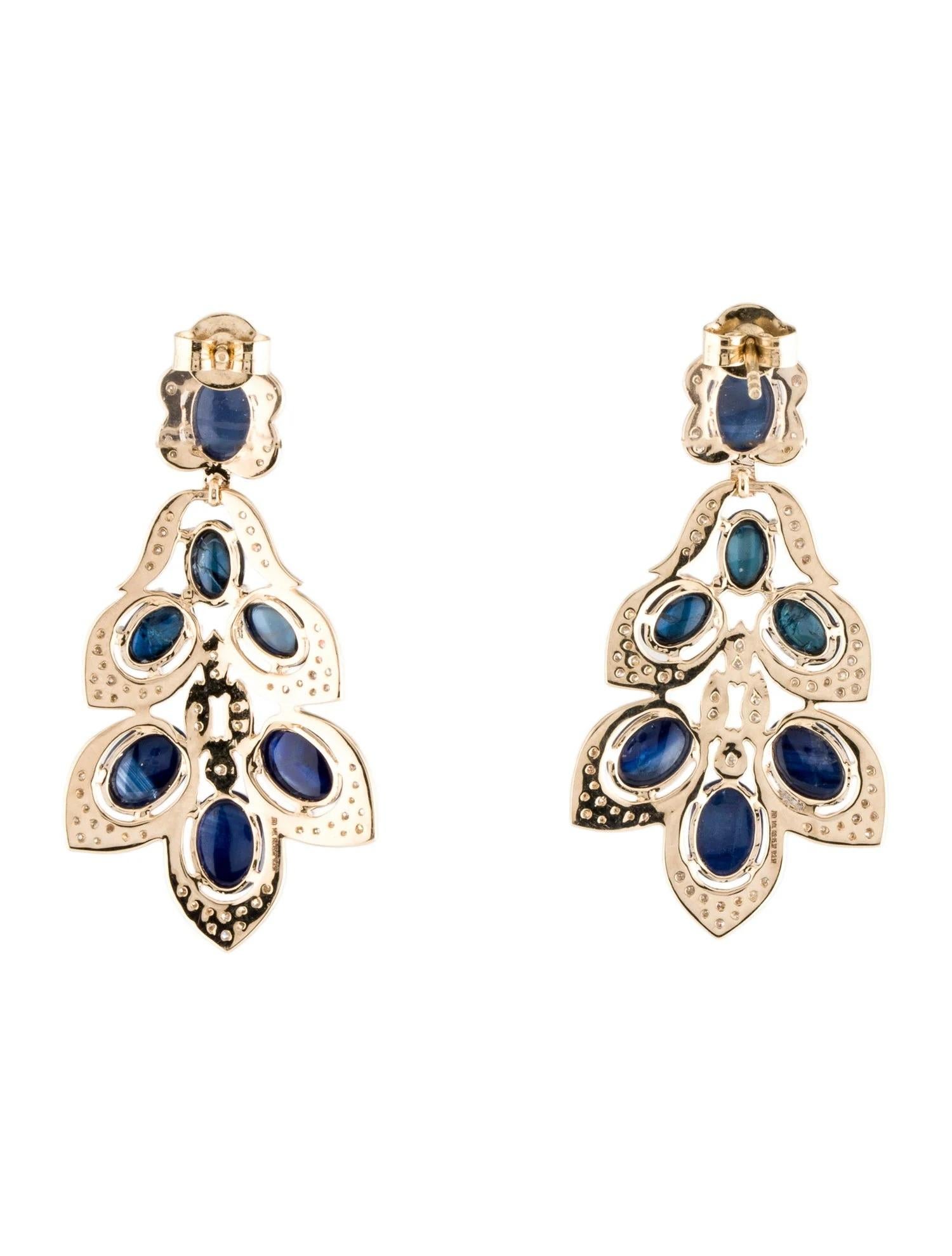 Artist 14K Sapphire & Diamond Drop Earrings - 15.02ctw Oval Sapphire Cabochons For Sale