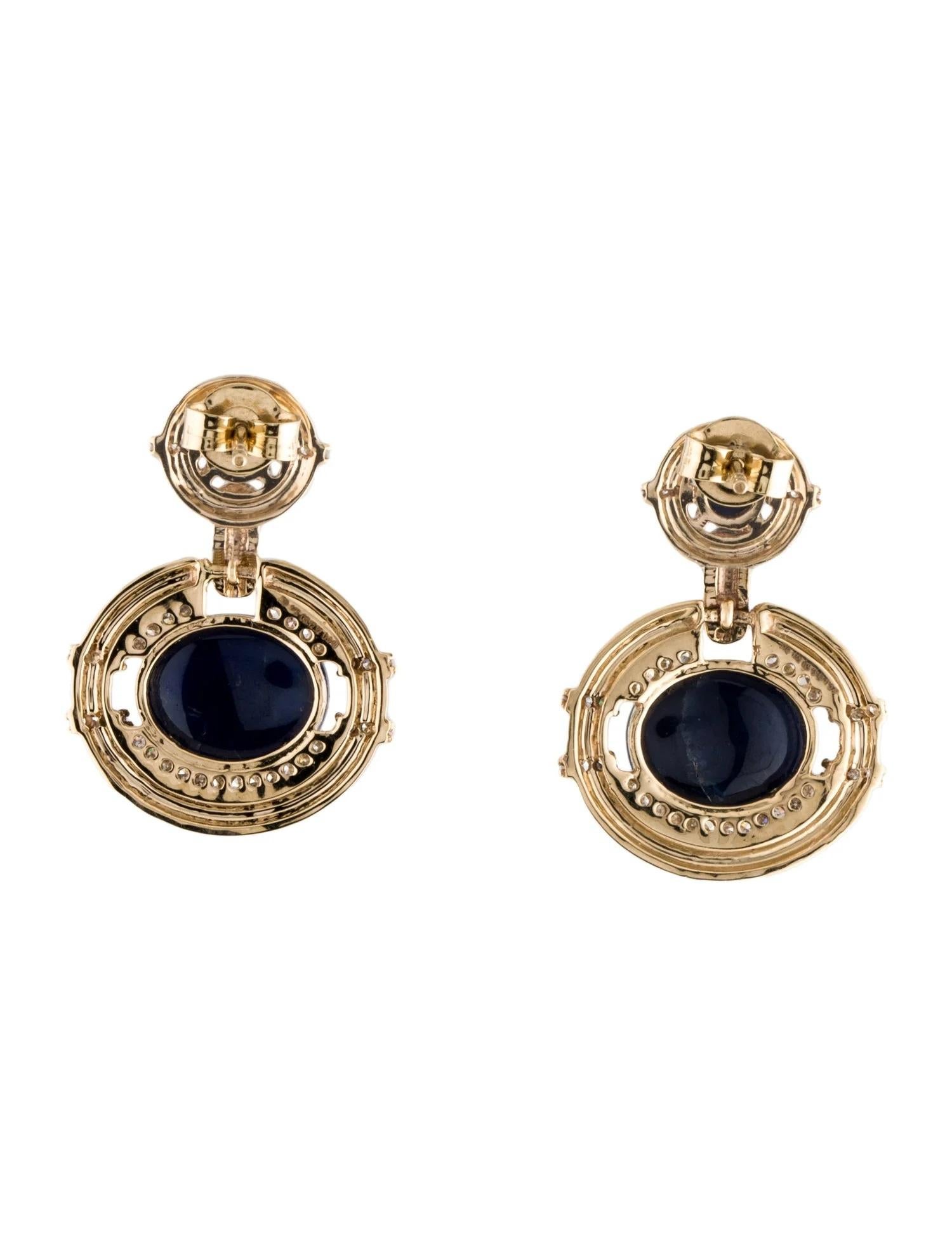 Artist 14K Sapphire & Diamond Drop Earrings with 0.72ct Sapphire Cabochons & 0.34ct Dia For Sale