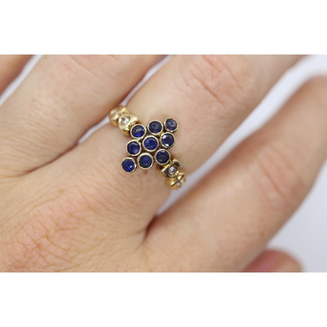 14k Saphir Diamant Halo Bypass-Ring. 14k Saphir CLUSTER Marquise-Form im Angebot 1